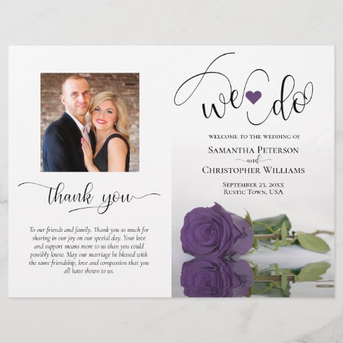 We Do Amethyst Purple Rose  Photo Wedding Program