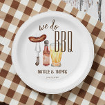 We do BBQ barbecue bridal shower couples shower Paper Plates<br><div class="desc">We do BBQ barbecue couples bridal shower  monogrammed customized paper plates template. Simple design with beer glass,  sausage and a bottle of hot sauce BBQ shower table decor.</div>
