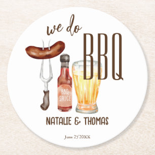 We do BBQ barbecue couples shower favors Round Paper Coaster