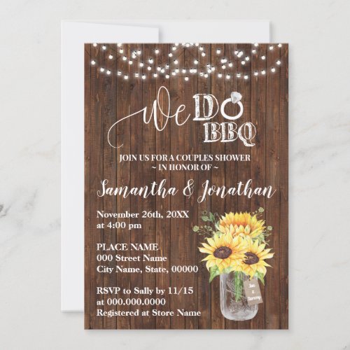 We do bbq couple shower sunflowers country wedding invitation