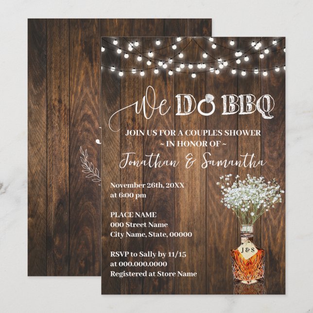 We do BBQ Couple Shower Whiskey Baby Breath Invitation (Front/Back)