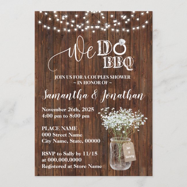 We do bbq couples shower country wedding invitation