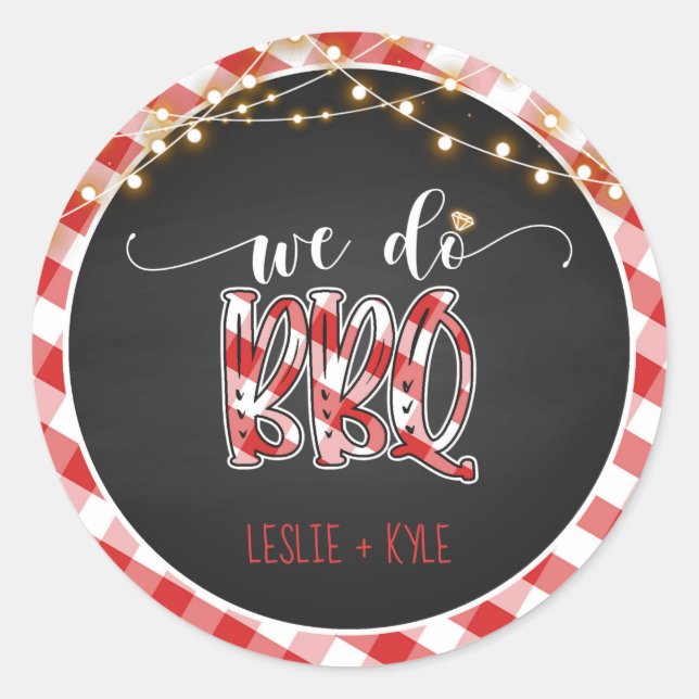 We Do BBQ Round Sticker - Gingham - Custom (Front)