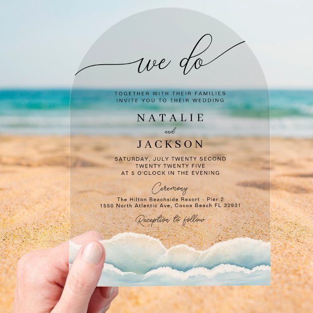 We Do Beach Wedding Acrylic Invitation with Ocean  (Wedding Invite example)