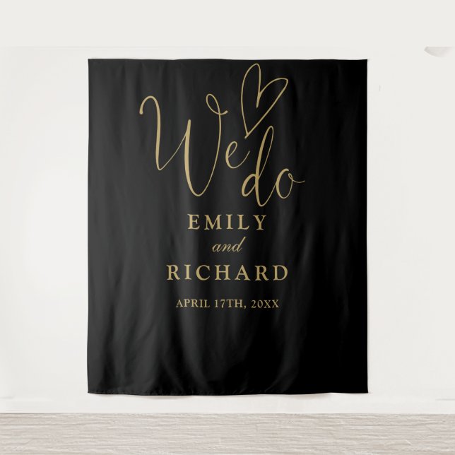 We Do Black And Gold Wedding Photo Backdrop (Front)
