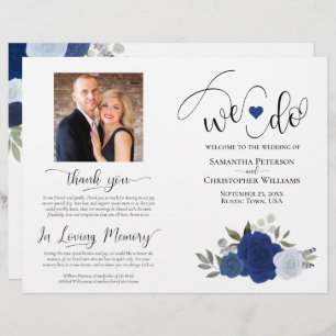 We Do! Blue Boho Roses DIY Fold Wedding Program