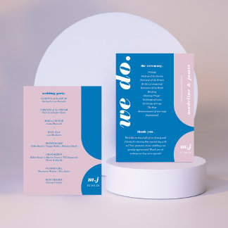 We Do Blue Retro Style Wedding Order of Service Program