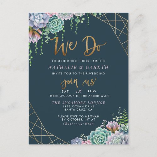 We Do Chic Gold Script Stylish Botanical Wedding Invitation Postcard