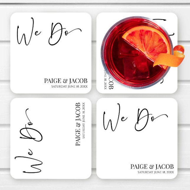 We Do Classic Modern Minimal Minimalist Wedding Square Paper Coaster (Creator Uploaded)