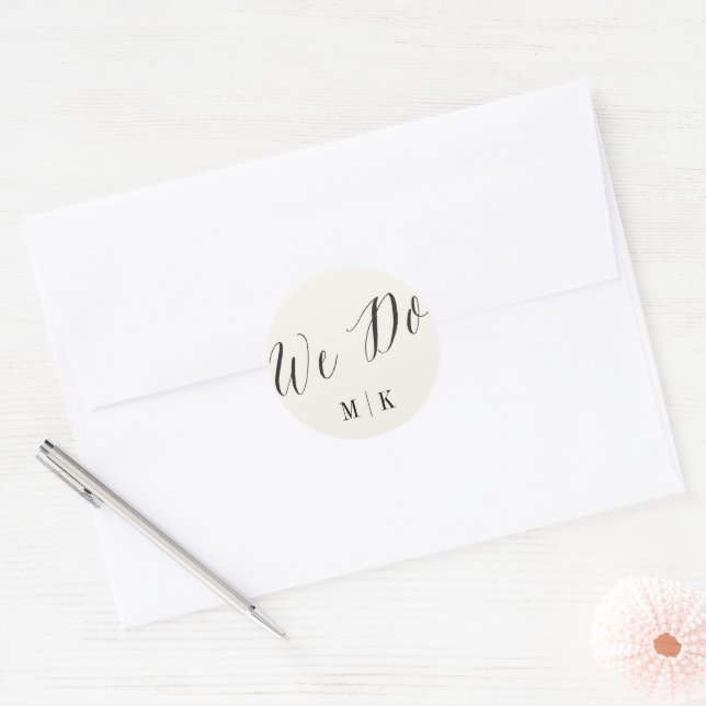 We Do Classic Script Calligraphy Monogram Wedding Round Sticker (Envelope)