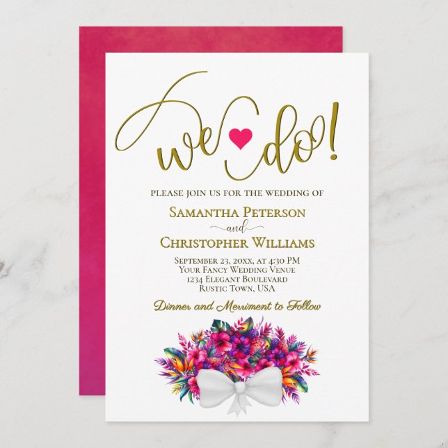 We Do! Colorful Tropical Floral Bouquet Wedding Invitation (Front/Back)