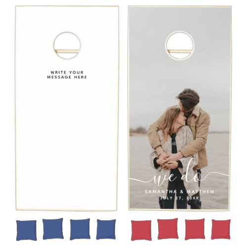 We Do Couple Photo Fun Wedding Guest Book Idea Cornhole Set