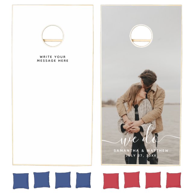 We Do Couple Photo Fun Wedding Guest Book Idea Cornhole Set (Set)