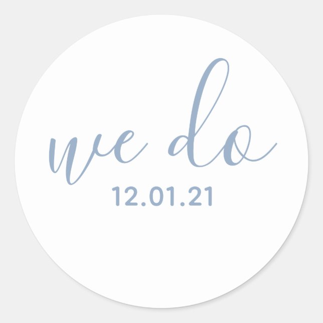 We Do Dated Wedding Envelope Dusty Blue Sticker (Front)