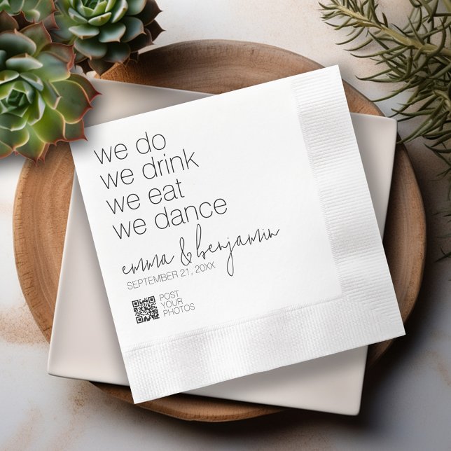 We Do Drink Eat Dance - Modern Wedding Napkins (We Do, We Drink, We Eat, We Dance - Fun theme for a casual wedding)