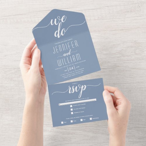 We do dusty blue script calligraphy wedding   All In One Invitation