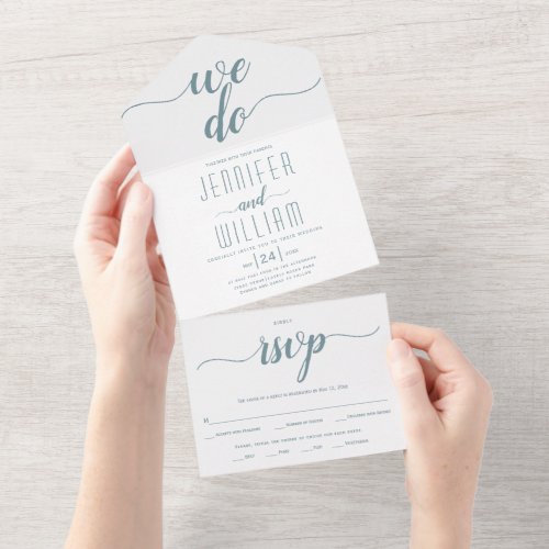 We do dusty blue script typography wedding All In One Invitation