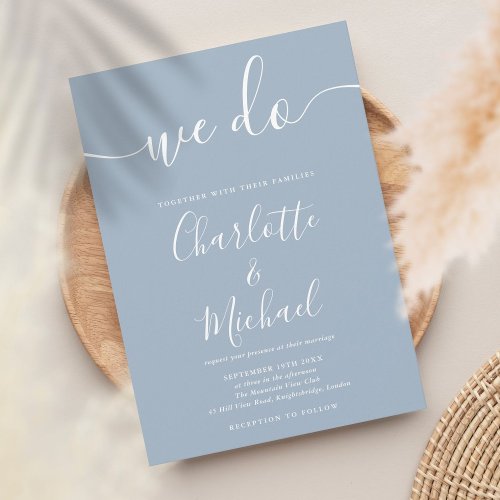 We Do Dusty Blue Signature Script Wedding Invitation