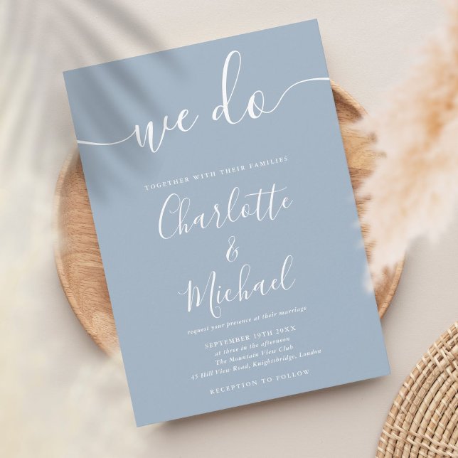 We Do Dusty Blue Signature Script Wedding Invitation (Creator Uploaded)