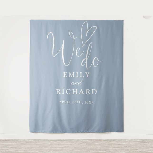 We Do Dusty Blue Wedding Photo Backdrop (Front)