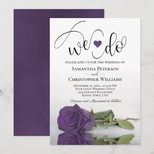 We Do! Elegant Amethyst Purple Rose Chic Wedding Invitation (Front/Back)