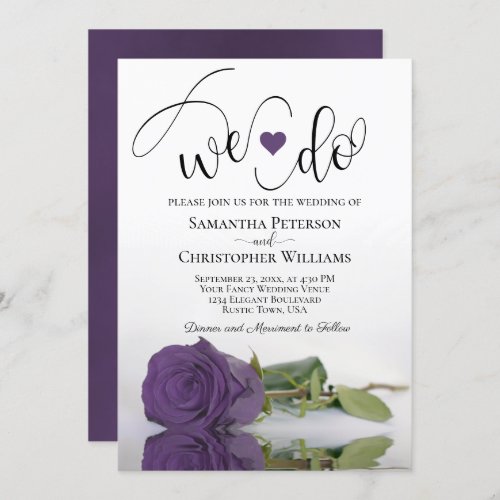 We Do Elegant Amethyst Purple Rose Chic Wedding Invitation