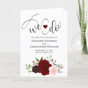We Do Elegant Burgundy Blush Boho Roses Wedding Program