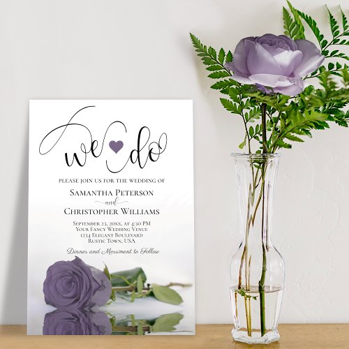 We Do Elegant Dusty Purple Rose Romantic Wedding Invitation
