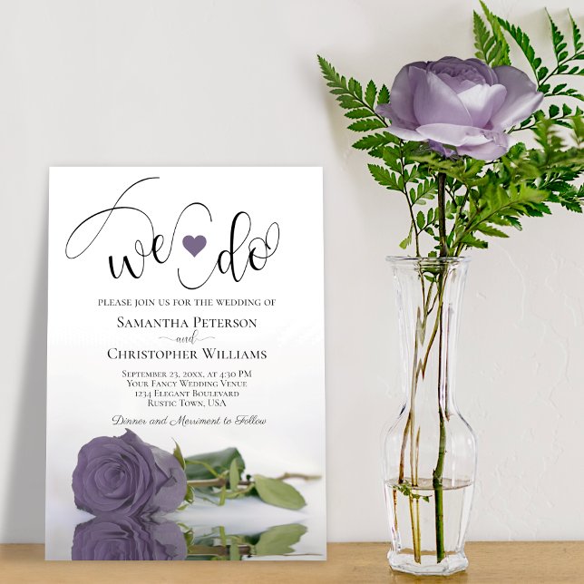 We Do! Elegant Dusty Purple Rose Romantic Wedding Invitation (Creator Uploaded)