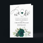 We Do Elegant Emerald Green Boho Roses Wedding Program<br><div class="desc">Make it easy for your guests to follow along with the ceremony with these beautiful folded wedding programs. The design features hand painted watercolor roses in shades of emerald and mint green. There is modern script lettering for the titles with room for details on the ceremony, the bridal party, a...</div>