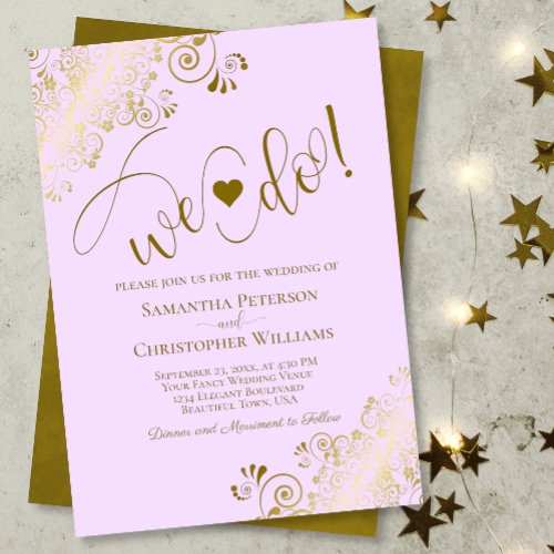 We Do Elegant Frilly Lilac Purple  Gold Wedding Invitation
