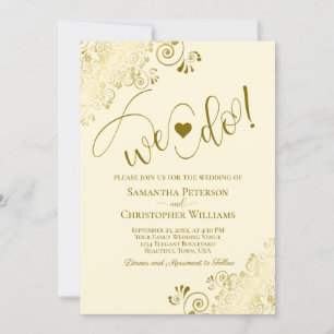 We Do! Elegant Gold & Cream w/ Details Wedding Invitation