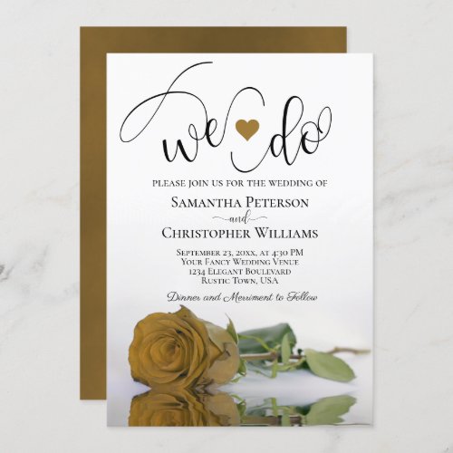 We Do Elegant Gold Ochre Rose Romantic Wedding Invitation