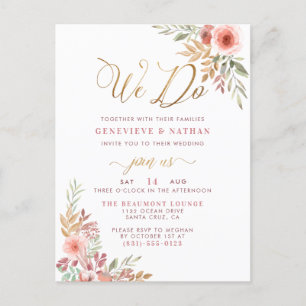 We Do Elegant Gold Script & Sweet Roses Wedding Invitation Postcard
