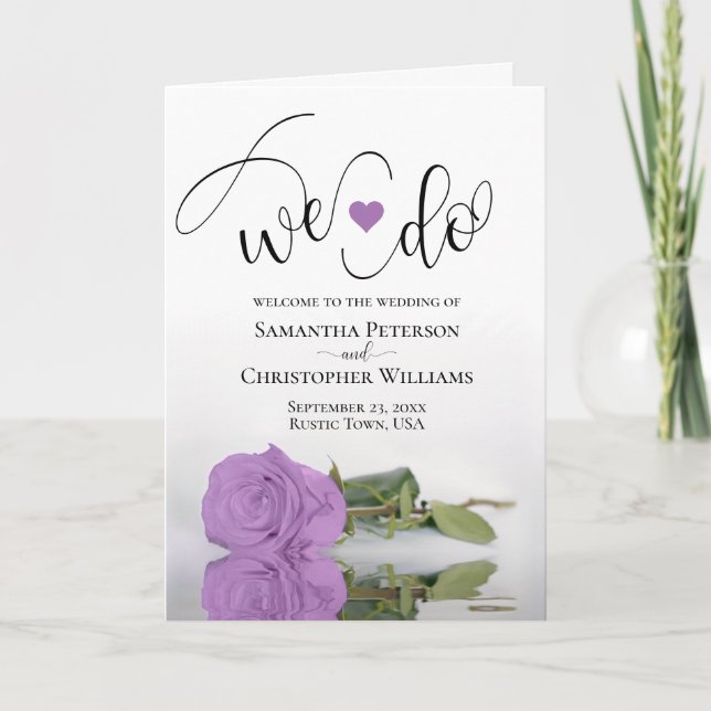 We Do Elegant Lilac Purple Rose Folded Wedding Program (Front)