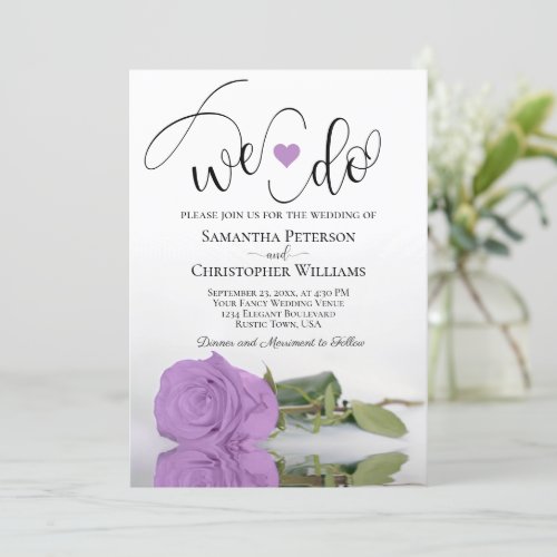 We Do Elegant Lilac Purple Rose Romantic Wedding Invitation