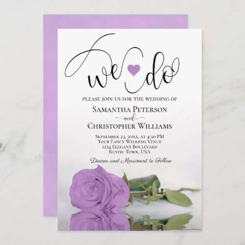 We Do Elegant Lilac Purple Rose Romantic Wedding Invitation