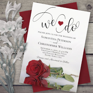 We Do! Elegant Long Stemmed Red Rose Wedding Invitation