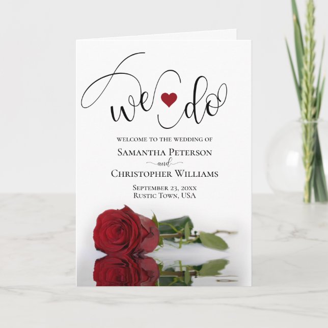 We Do Elegant Long Stemmed Red Rose Wedding Program (Front)