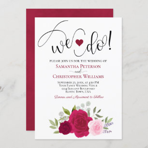 We Do! Elegant Magenta & Pink Roses Boho Wedding Invitation