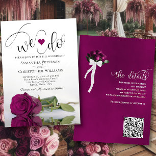We Do! Elegant Magenta Plum Rose QR Code Wedding Invitation