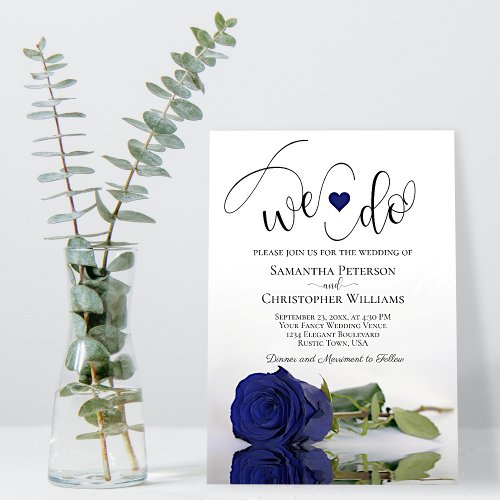 We Do Elegant Navy Blue Rose Romantic Wedding Invitation