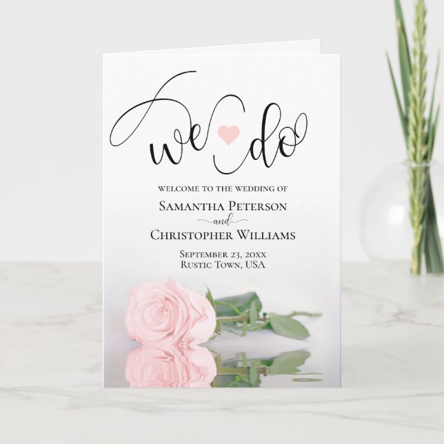 We Do Elegant Pale Blush Pink Rose Wedding Program (Front)