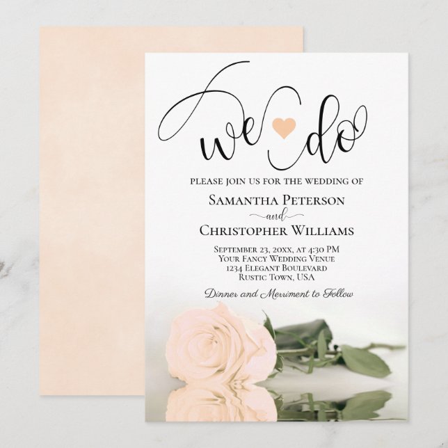 We Do! Elegant Pale Peach Rose Romantic Wedding Invitation (Front/Back)