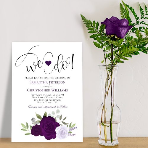 We Do Elegant Purple Roses Boho Chic Wedding Invitation