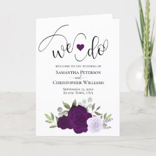 We Do Elegant Purple Roses Boho Chic Wedding Program