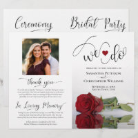 We Do! Elegant Red Rose DIY Fold Wedding Program