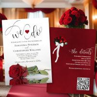 We Do! Elegant Red Rose QR Code Details Wedding