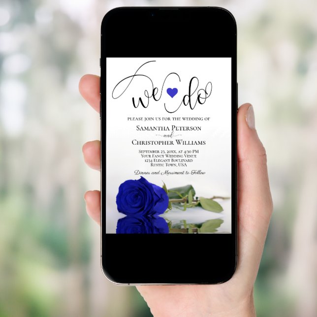 We Do! Elegant Royal Blue Rose Romantic Wedding Invitation (Front Digital)