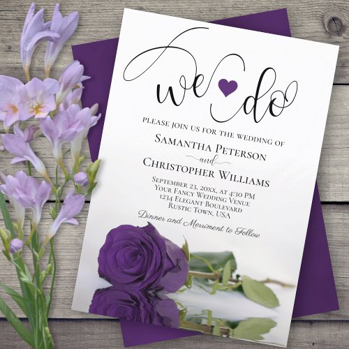 We Do Elegant Royal Purple Rose Romantic Wedding Invitation